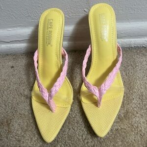 Cape Robbin Yellow Pointed-Toe Heeled Sandals with Pink Braided Straps